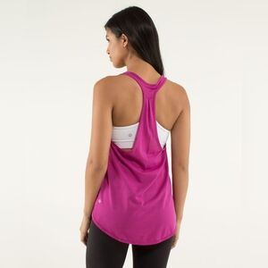 Lululemon 105 F Singlet Tank Top Silver Purple Pink Relaxed Striped Racerback